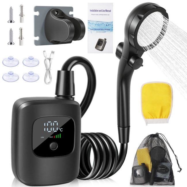 smart portable shower with 6000mah battery & ipx7 waterproof