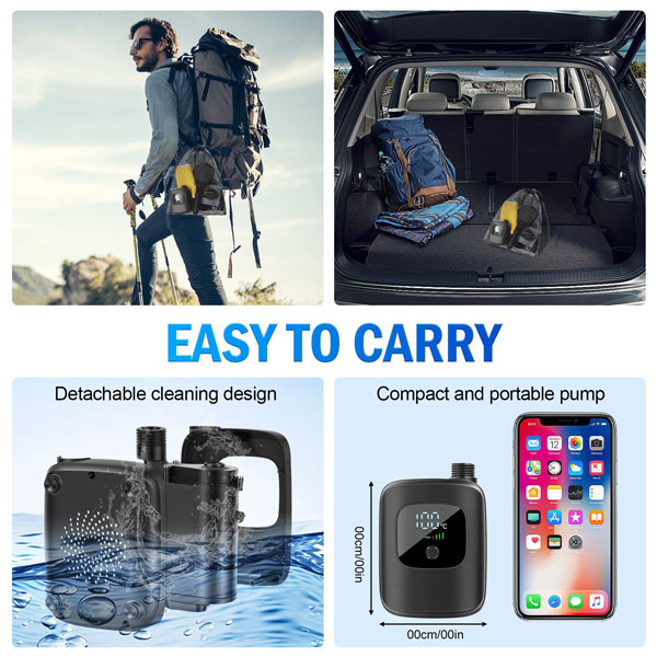 Portable outdoor shower pump kit packed in mesh bag
